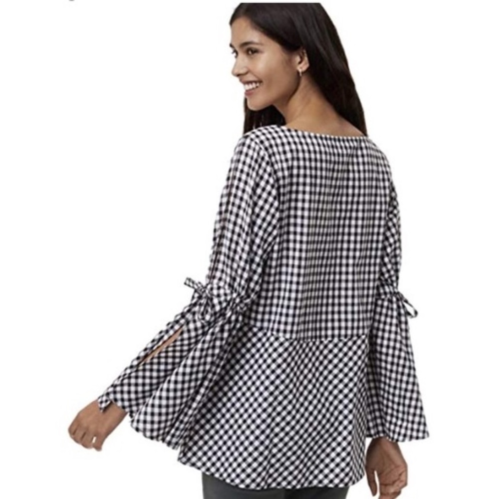 LOFT Gingham open sleeve top